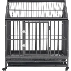 vidaXL Hondenbench met wielen en dak 92x62x106 cm staal
