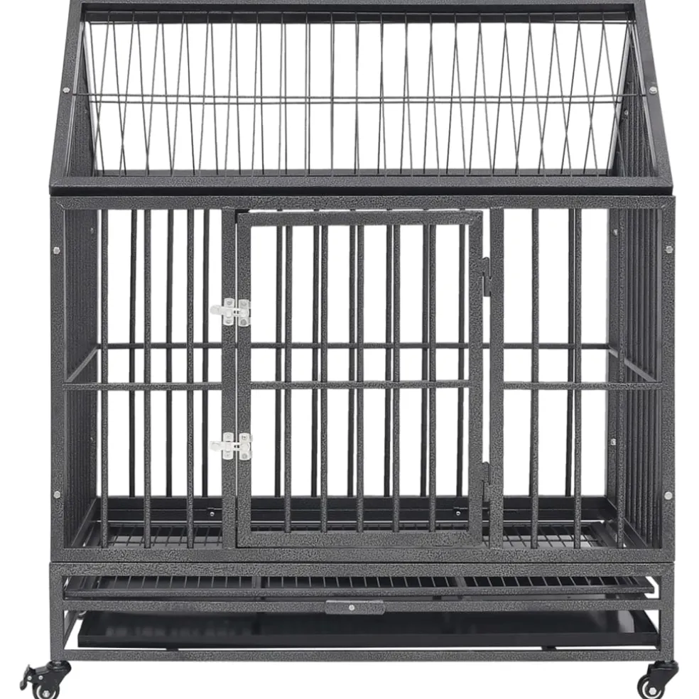 vidaXL Hondenbench met wielen en dak 92x62x106 cm staal