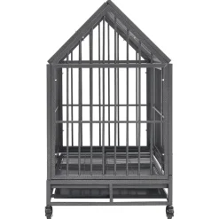 vidaXL Hondenbench met wielen en dak 92x62x106 cm staal