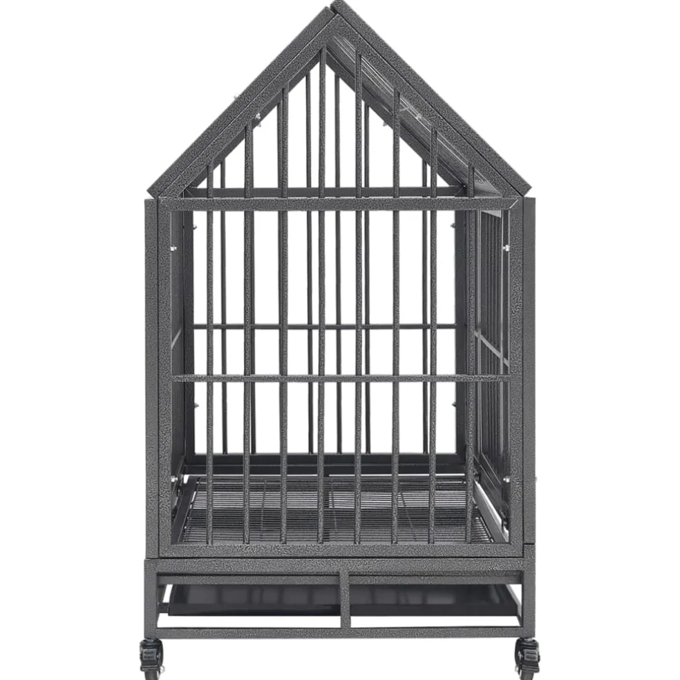 vidaXL Hondenbench met wielen en dak 92x62x106 cm staal