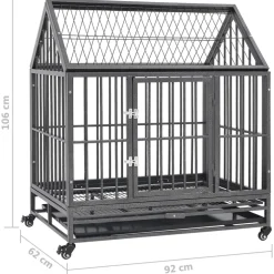 vidaXL Hondenbench met wielen en dak 92x62x106 cm staal
