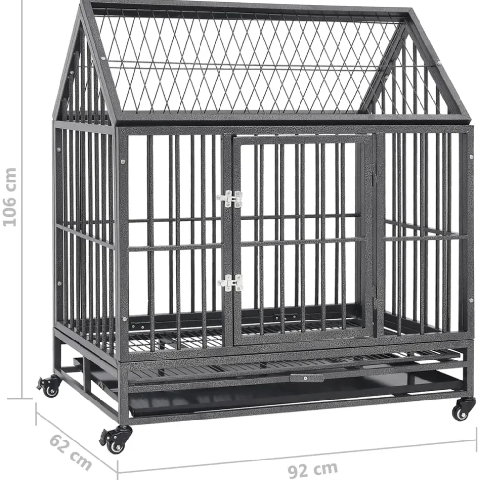 vidaXL Hondenbench met wielen en dak 92x62x106 cm staal