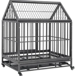 vidaXL Hondenbench met wielen en dak 92x62x106 cm staal