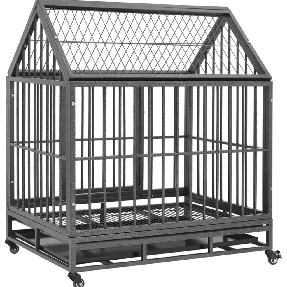 vidaXL Hondenbench met wielen en dak 92x62x106 cm staal