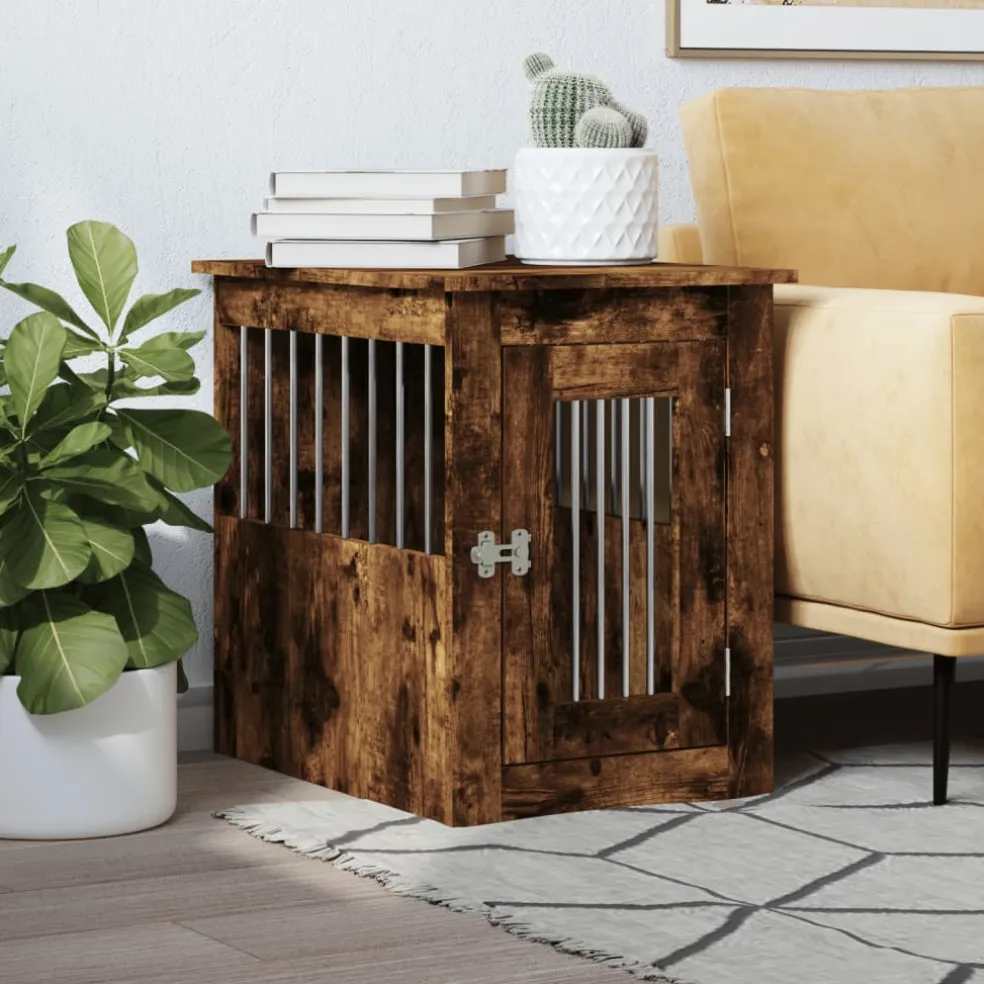 vidaXL Hondenbench 45x62x59 cm bewerkt hout gerookt eikenkleurig