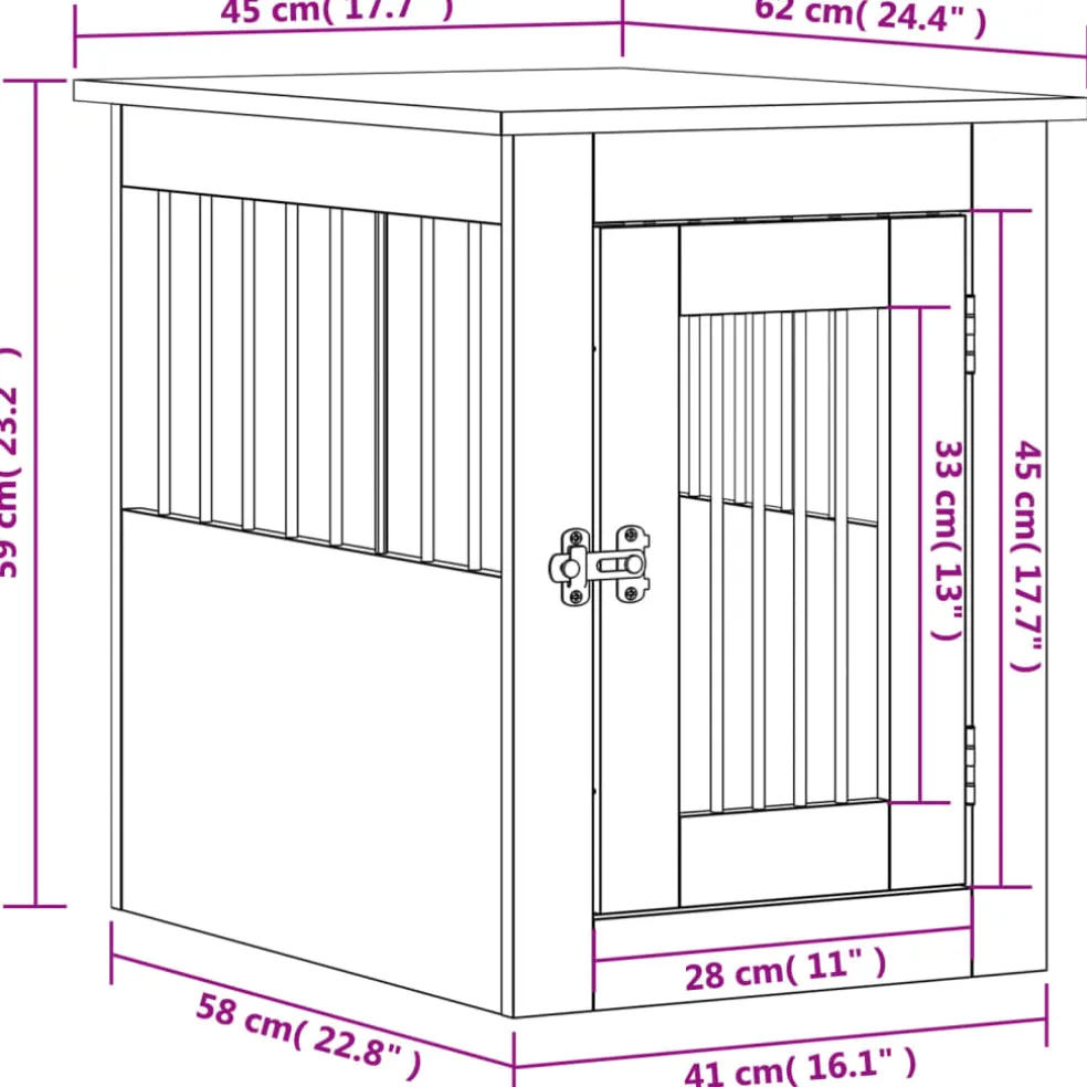 vidaXL Hondenbench 45x62x59 cm bewerkt hout gerookt eikenkleurig