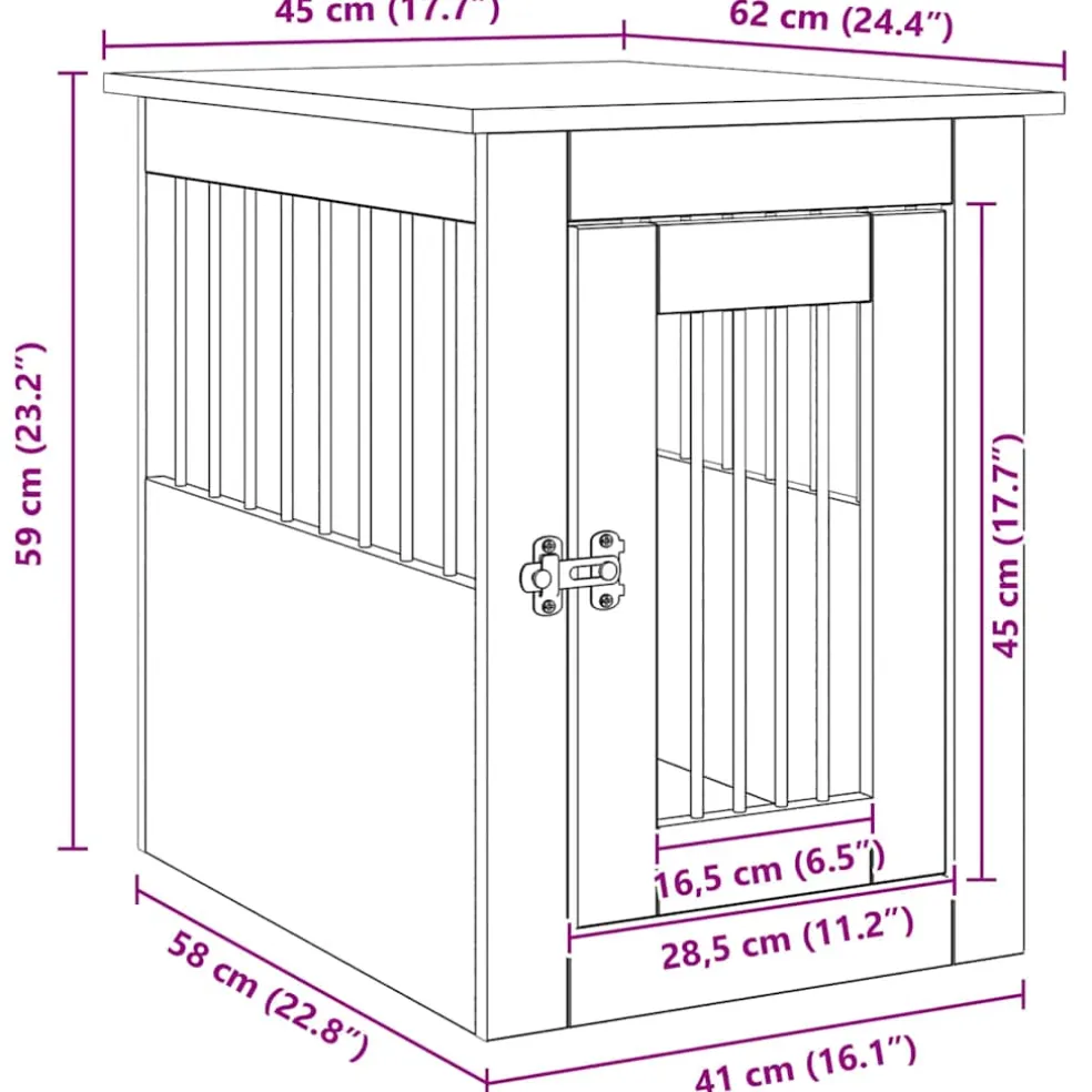 vidaXL Hondenbench 45x62x59 cm bewerkt hout artisanaal eikenkleurig