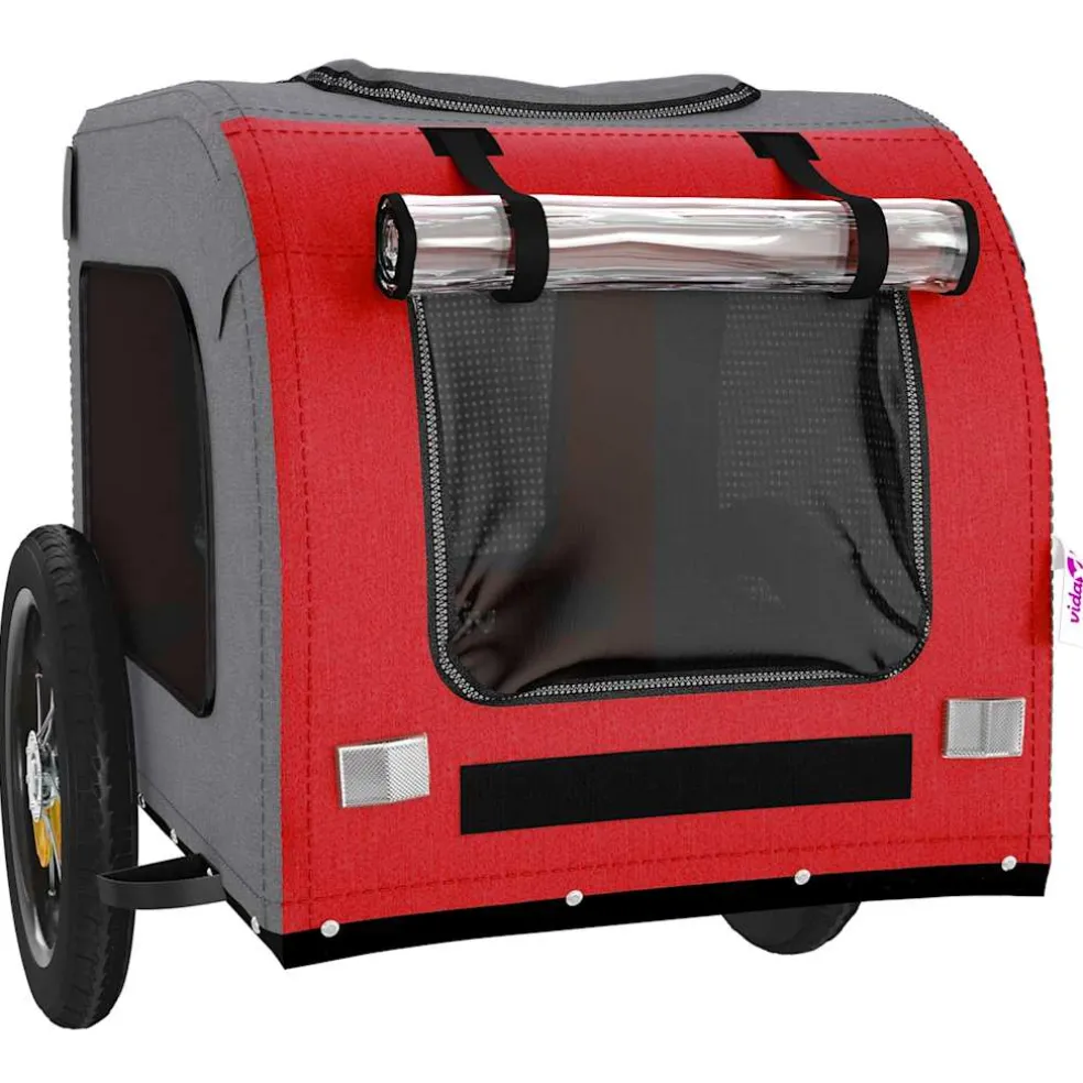 vidaXL Hondenfietstrailer oxford stof en ijzer rood en grijs