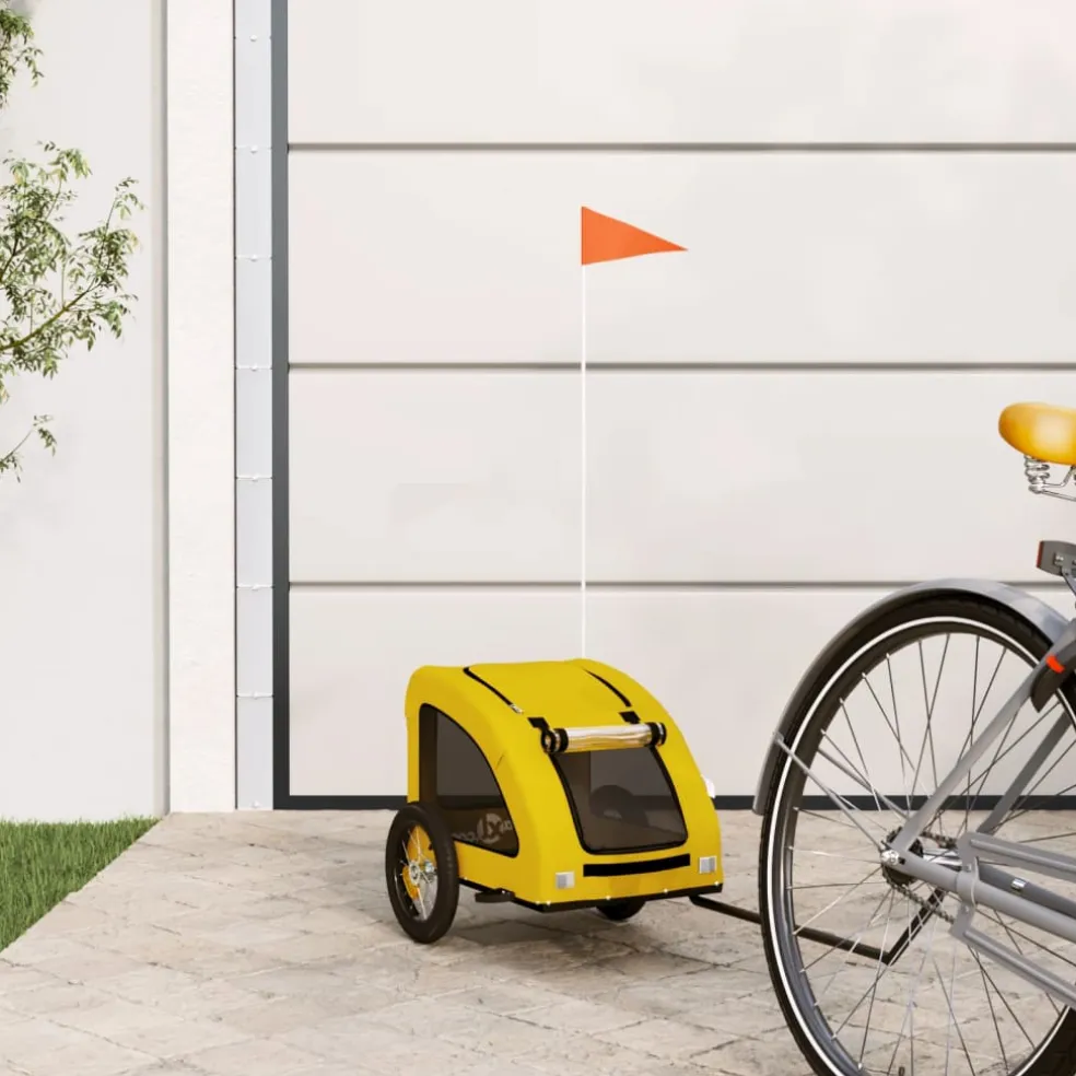 vidaXL Hondenfietstrailer oxford stof en ijzer geel en zwart