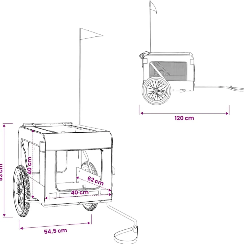 vidaXL Hondenfietstrailer oxfordstof en ijzer grijs en zwart