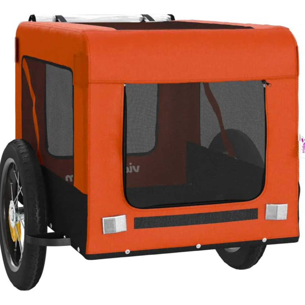 vidaXL Hondenfietstrailer oxford stof en ijzer oranje en zwart
