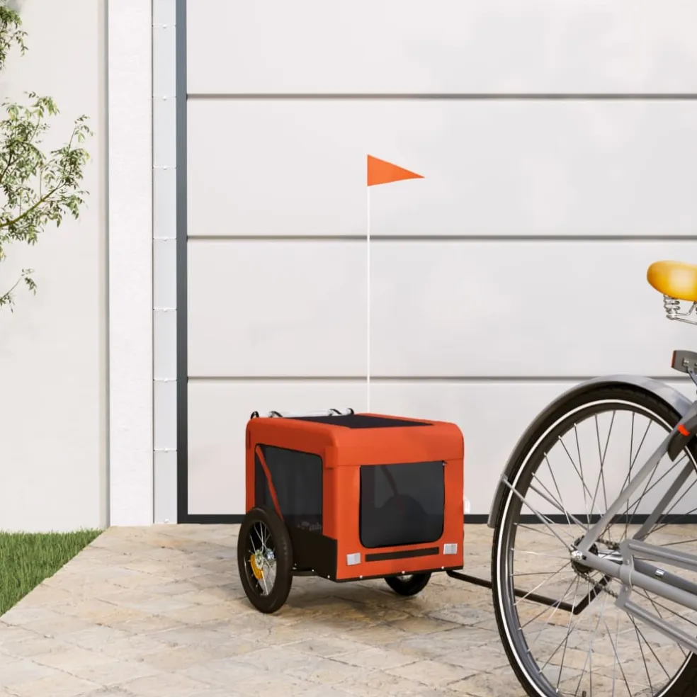 vidaXL Hondenfietstrailer oxford stof en ijzer oranje en zwart