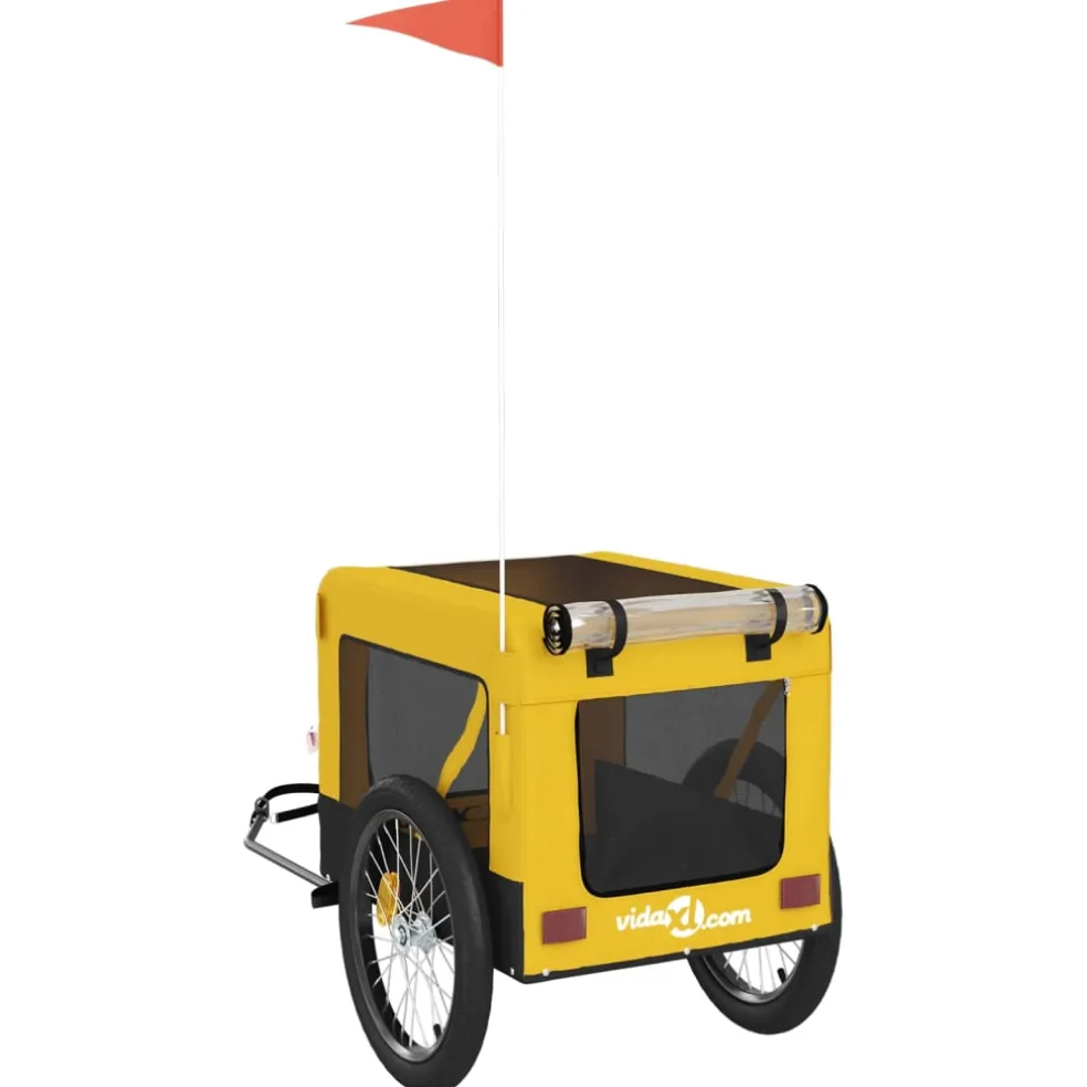 vidaXL Hondenfietstrailer oxford stof en ijzer geel en zwart