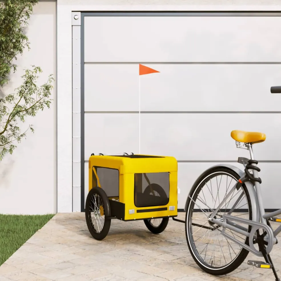 vidaXL Hondenfietstrailer oxford stof en ijzer geel en zwart