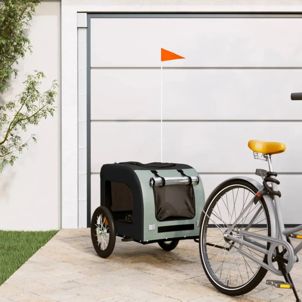 vidaXL Hondenfietstrailer oxford stof en ijzer zwart en grijs