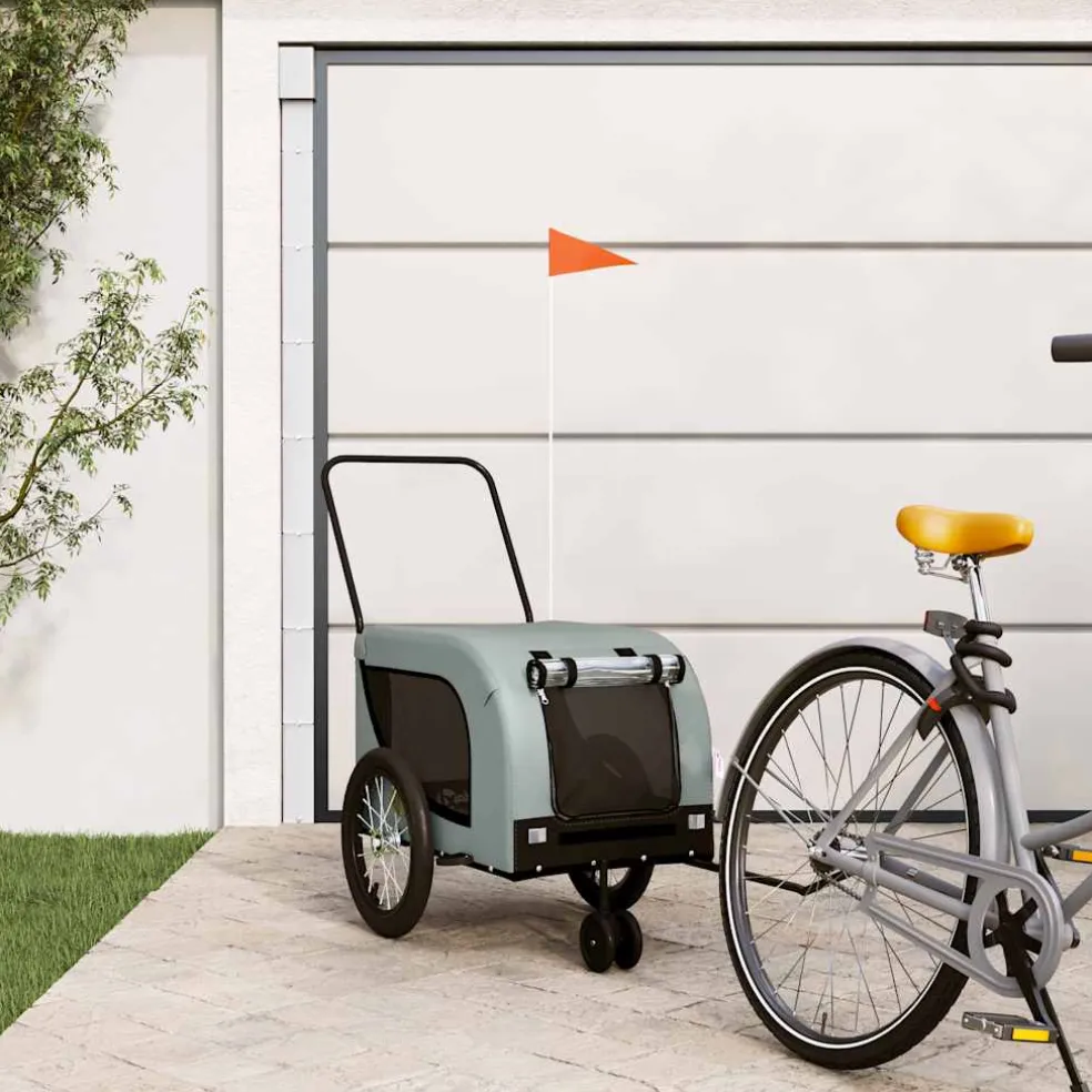 vidaXL Hondenfietstrailer oxford stof en ijzer grijs en zwart