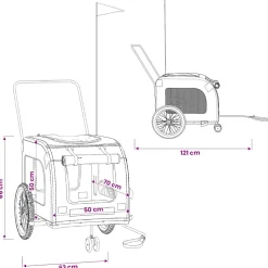 vidaXL Hondenfietstrailer oxford stof en ijzer grijs en zwart