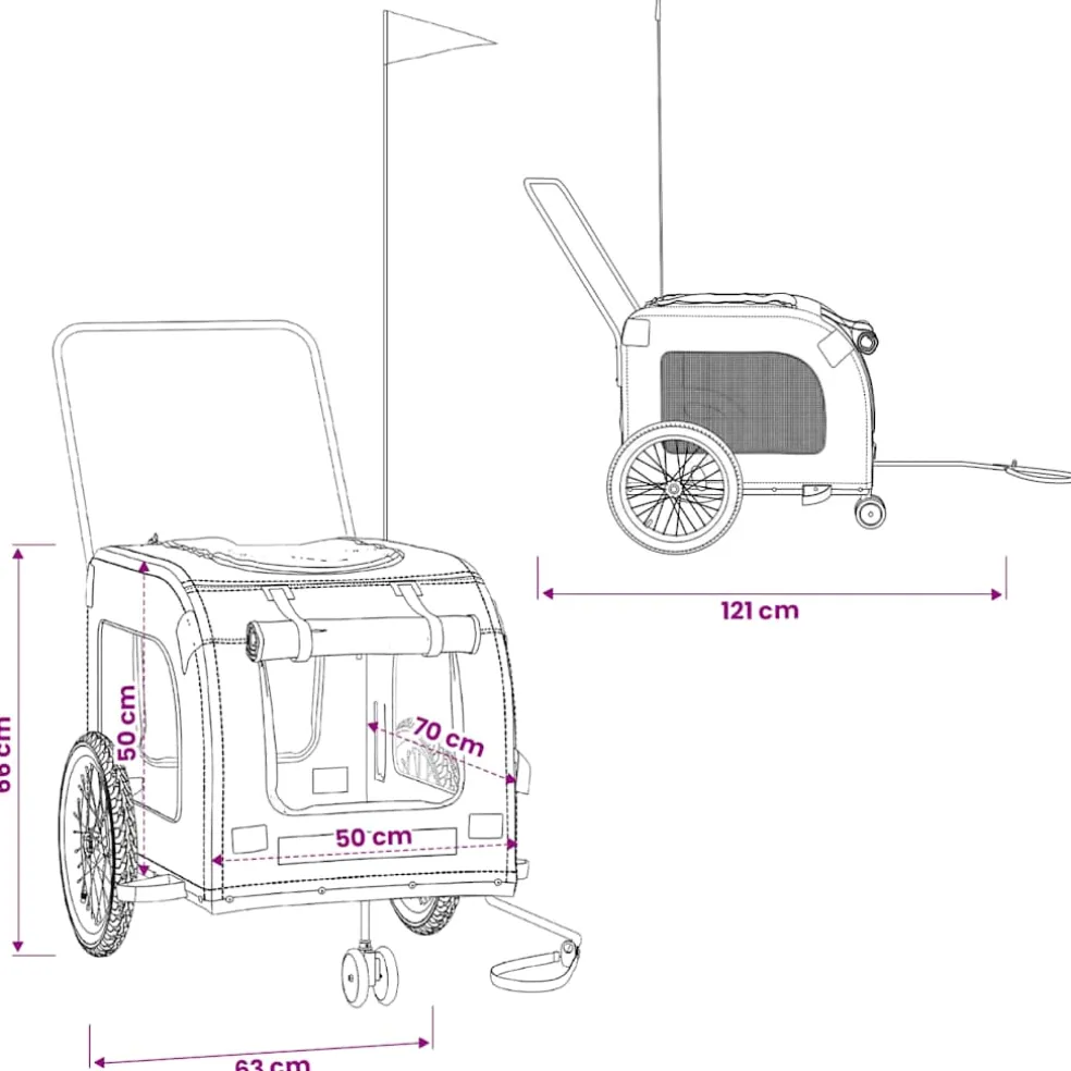 vidaXL Hondenfietstrailer oxford stof en ijzer grijs en zwart
