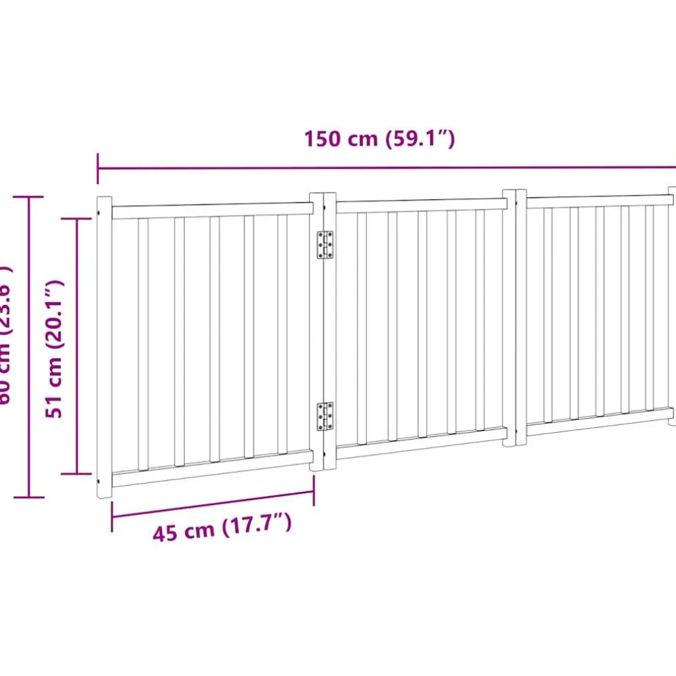 vidaXL Hondenhek inklapbaar 3 panelen 150 cm massief vurenhout wit