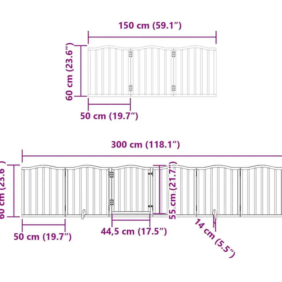 vidaXL Hondenhek inklapbaar met deur 9 panelen 450 cm populierhout wit