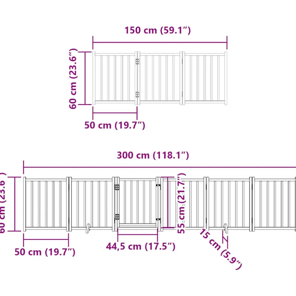 vidaXL Hondenhek inklapbaar 9 panelen 450 cm populierenhout zwart