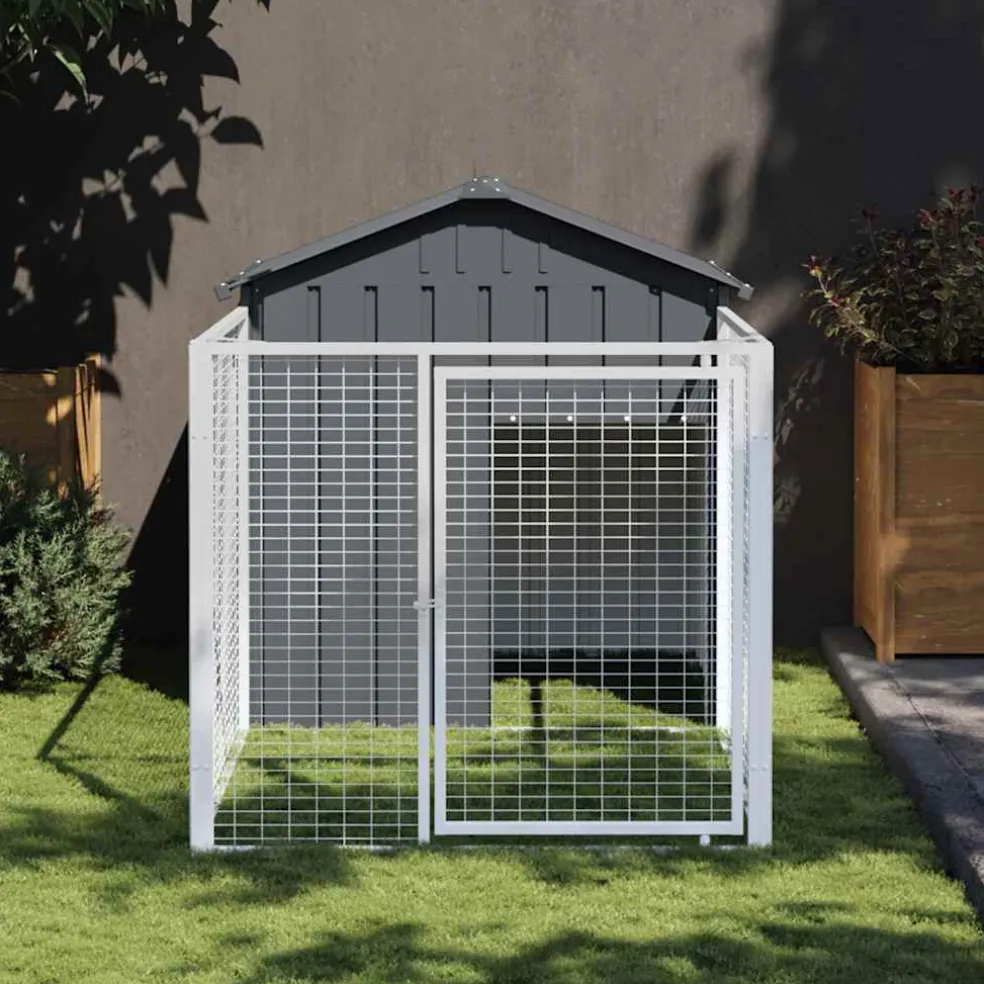 vidaXL Hondenhok met dak 117x201x123 cm gegalvaniseerd staal antraciet