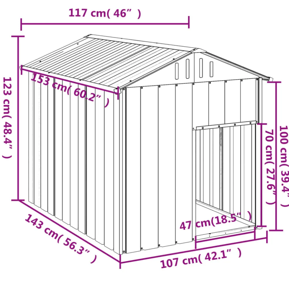vidaXL Hondenhok met dak 117x153x123 cm gegalvaniseerd staal antraciet