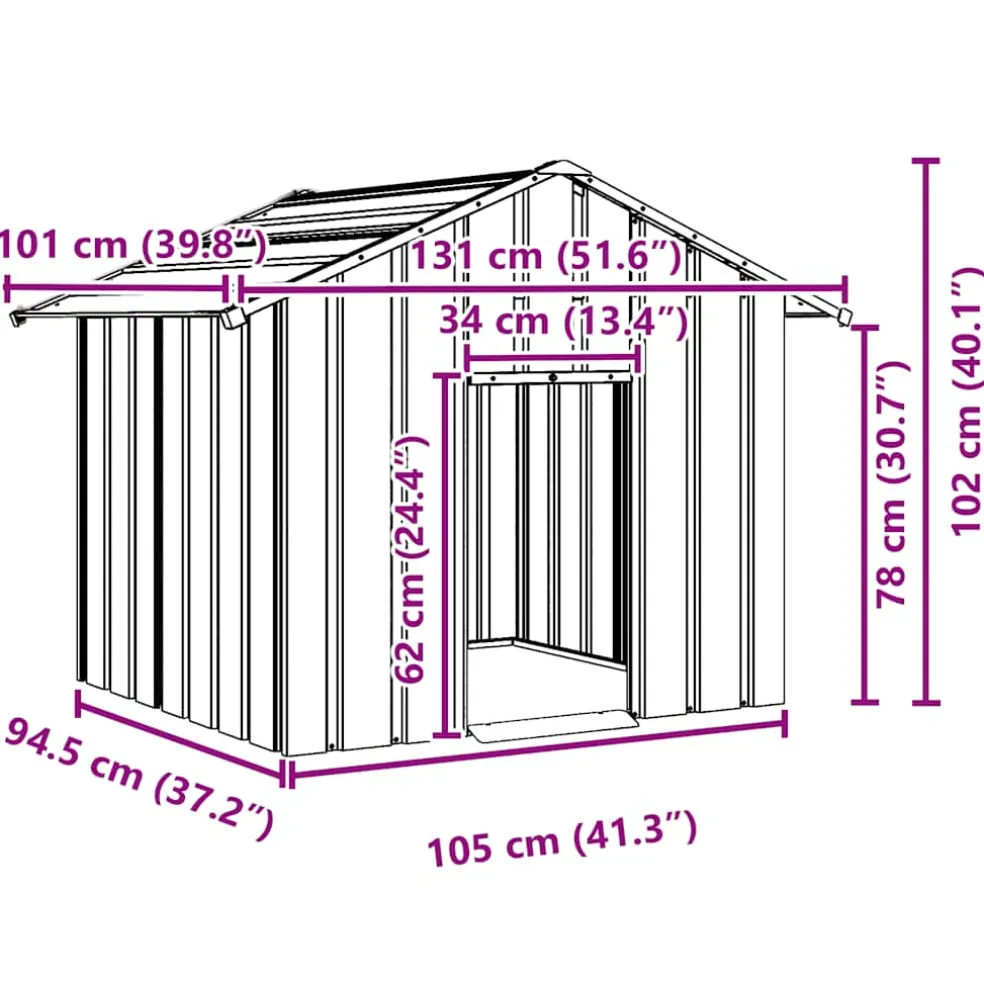 vidaXL Hondenhok met dak 131x101x102 cm gegalvaniseerd staal