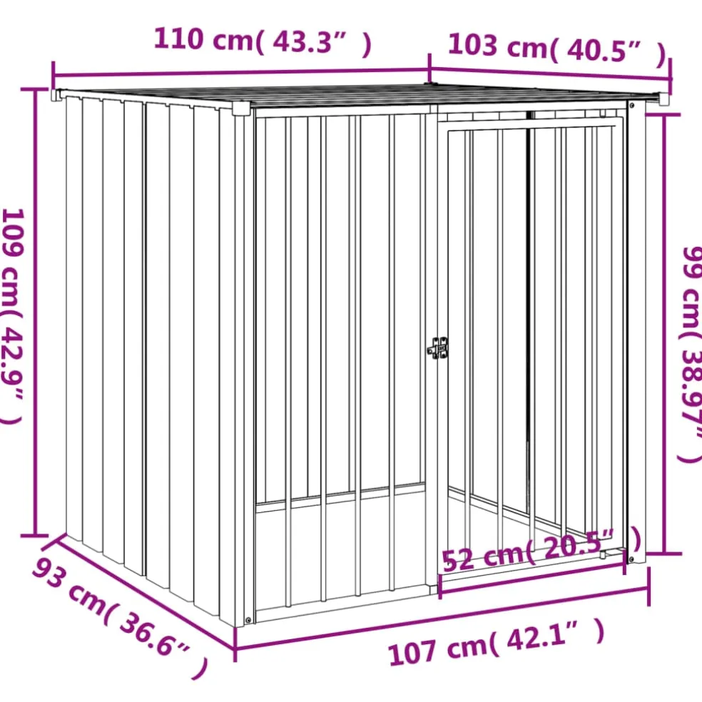 vidaXL Hondenhok met dak 110x103x109 cm gegalvaniseerd staal zwart