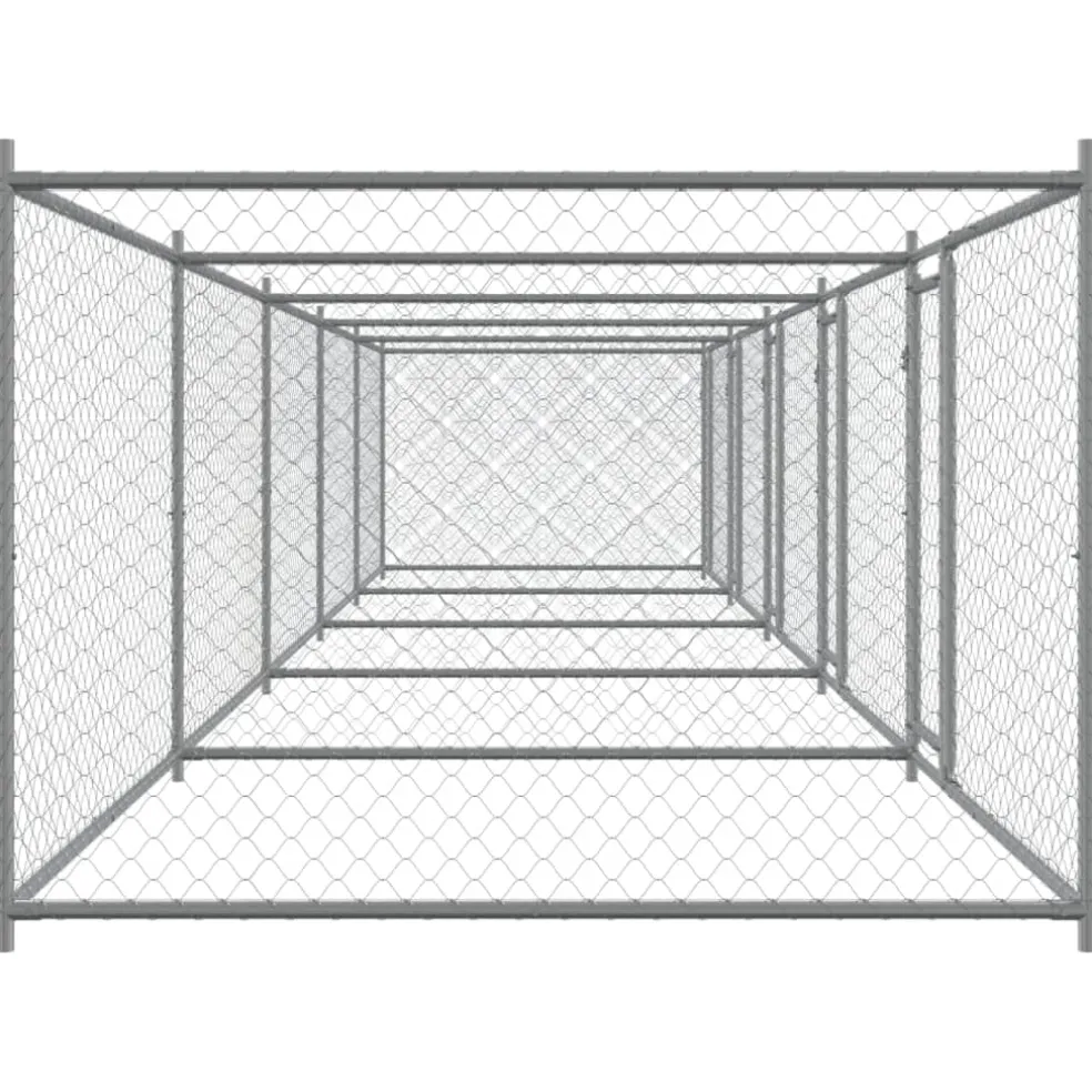 vidaXL Hondenhok met deuren 10x2x1,5 m gegalvaniseerd staal grijs