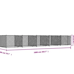 vidaXL Hondenhok met deuren 10x2x1,5 m gegalvaniseerd staal grijs