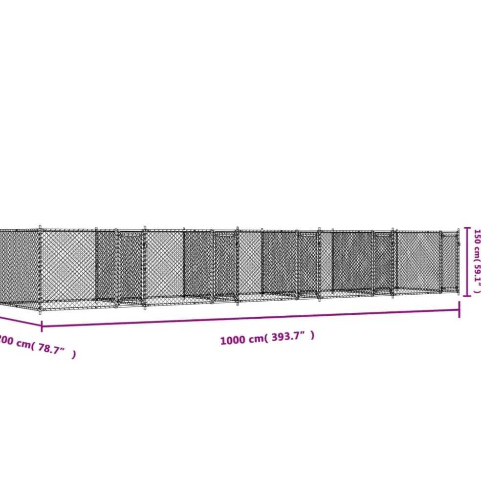 vidaXL Hondenhok met deuren 10x2x1,5 m gegalvaniseerd staal grijs