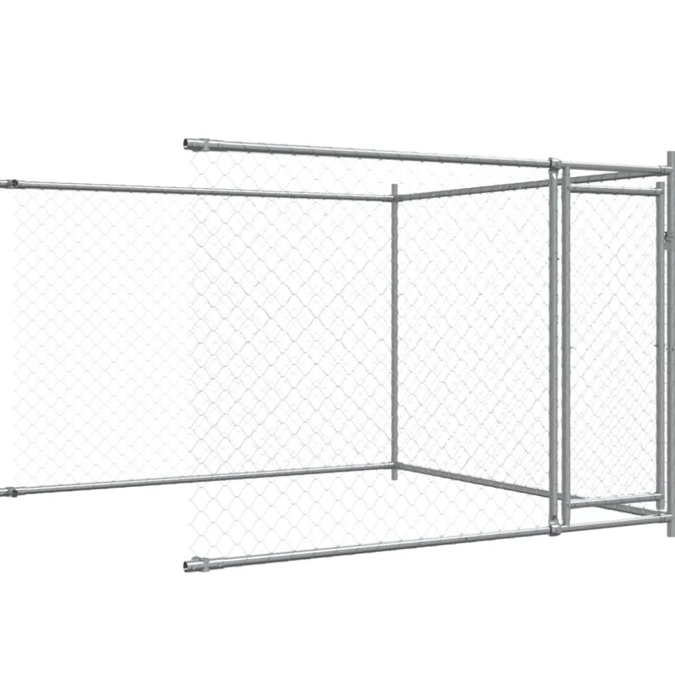 vidaXL Hondenhok met deuren 10x2x1,5 m gegalvaniseerd staal grijs