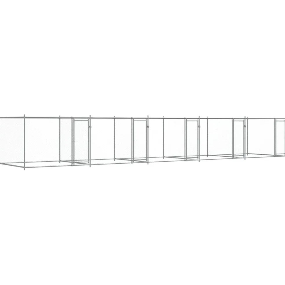 vidaXL Hondenhok met deuren 10x2x1,5 m gegalvaniseerd staal grijs