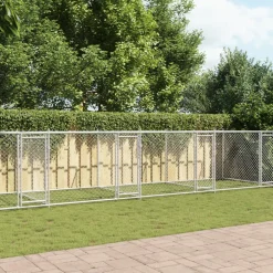 vidaXL Hondenhok met deuren 10x2x1,5 m gegalvaniseerd staal grijs