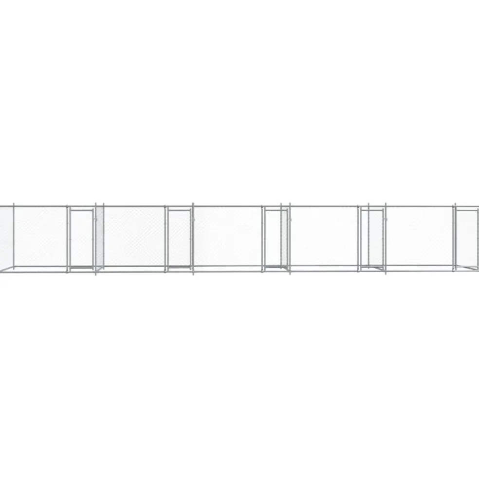 vidaXL Hondenhok met deuren 10x2x1,5 m gegalvaniseerd staal grijs