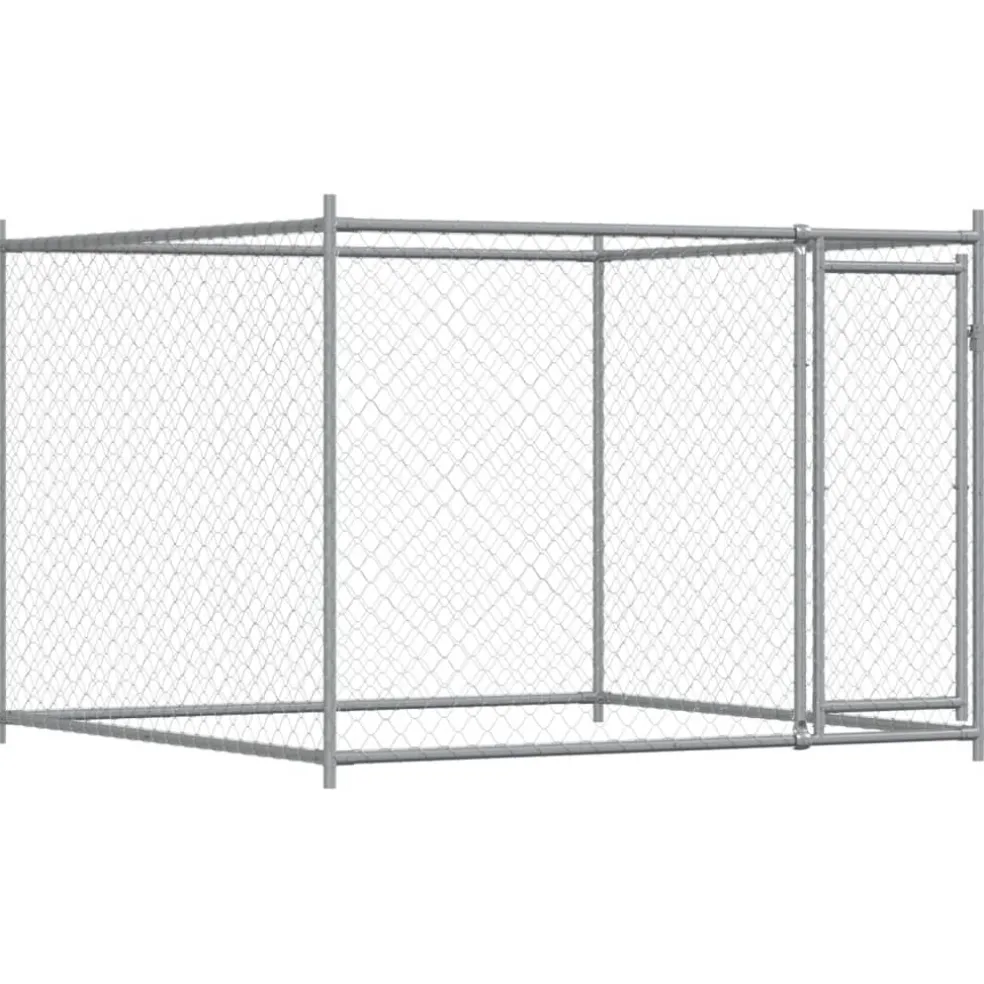 vidaXL Hondenhok met deuren 10x2x1,5 m gegalvaniseerd staal grijs