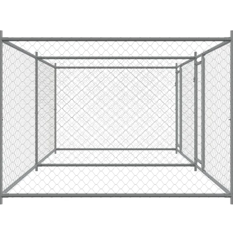 vidaXL Hondenhok met deuren 4x2x1,5 m gegalvaniseerd staal grijs