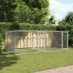vidaXL Hondenhok met deuren 4x2x1,5 m gegalvaniseerd staal grijs