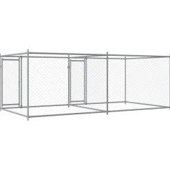 vidaXL Hondenhok met deuren 4x2x1,5 m gegalvaniseerd staal grijs