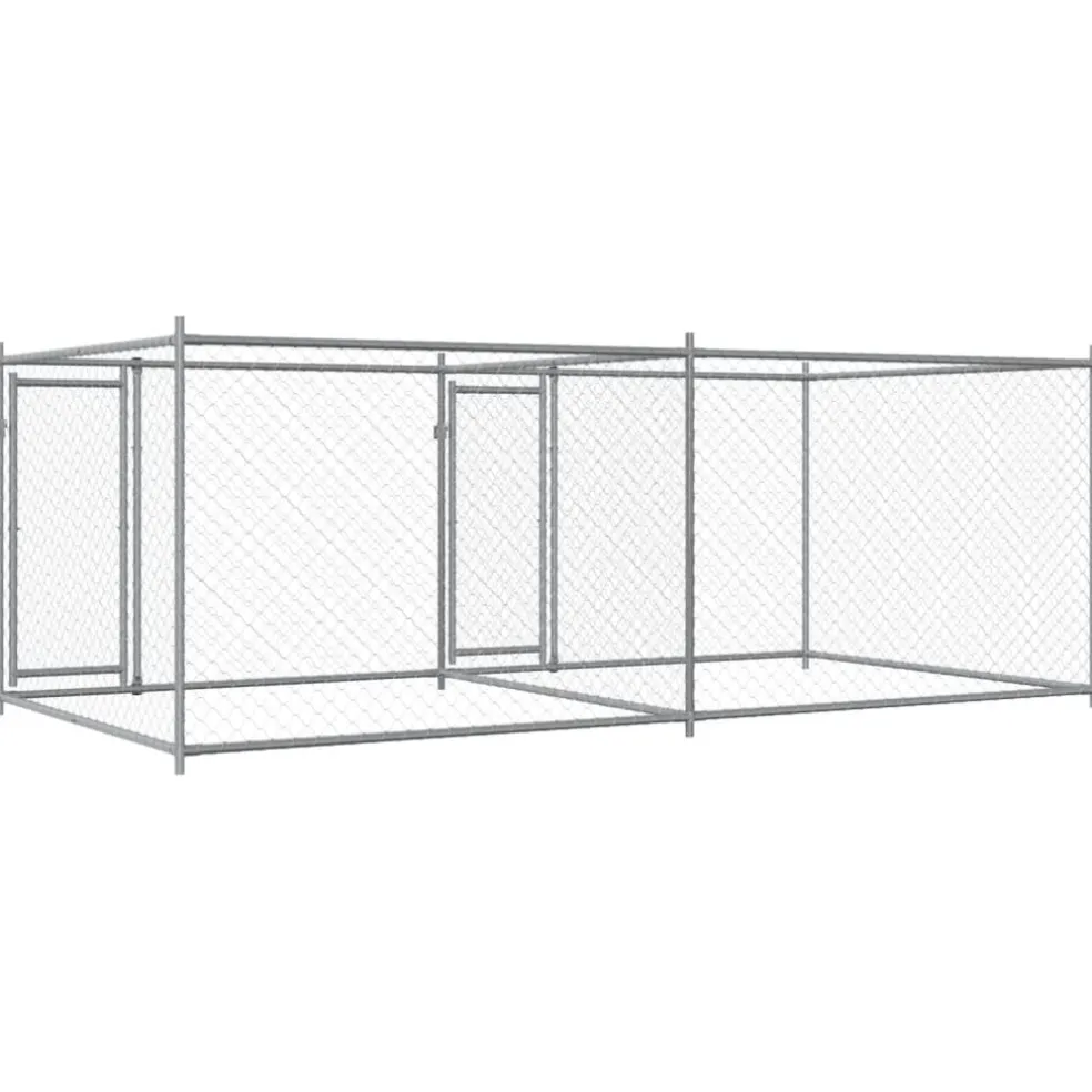 vidaXL Hondenhok met deuren 4x2x1,5 m gegalvaniseerd staal grijs