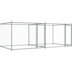 vidaXL Hondenhok met deuren 4x2x1,5 m gegalvaniseerd staal grijs