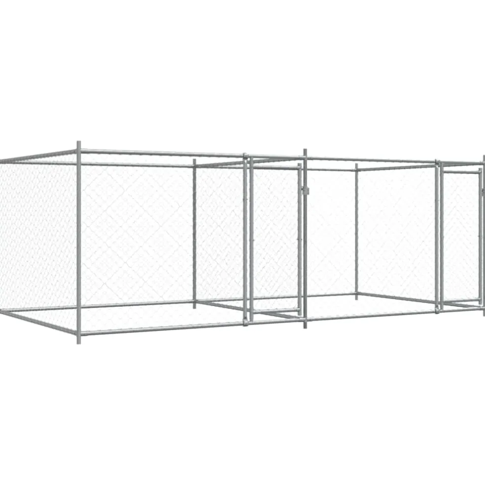 vidaXL Hondenhok met deuren 4x2x1,5 m gegalvaniseerd staal grijs