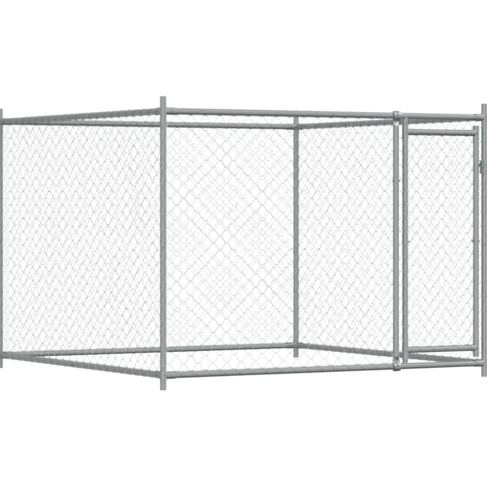 vidaXL Hondenhok met deuren 4x2x1,5 m gegalvaniseerd staal grijs