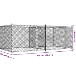 vidaXL Hondenhok met deuren 4x2x1,5 m gegalvaniseerd staal grijs