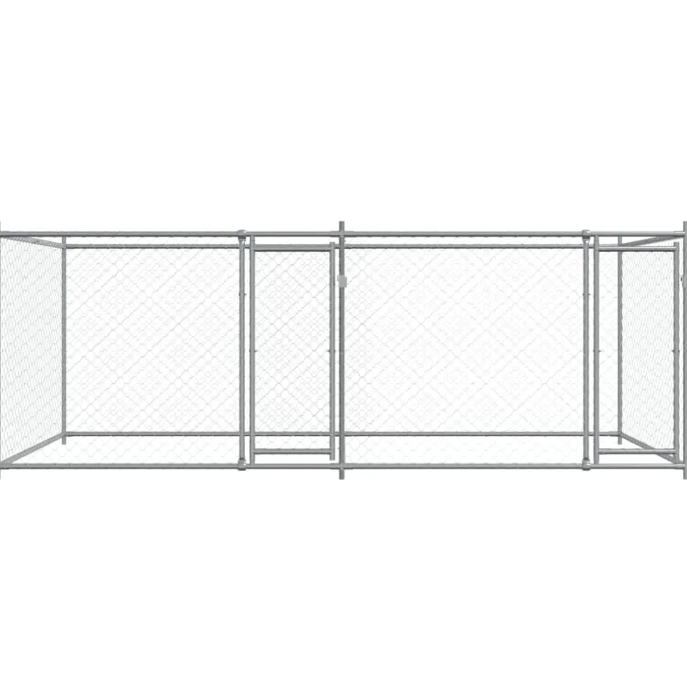 vidaXL Hondenhok met deuren 4x2x1,5 m gegalvaniseerd staal grijs