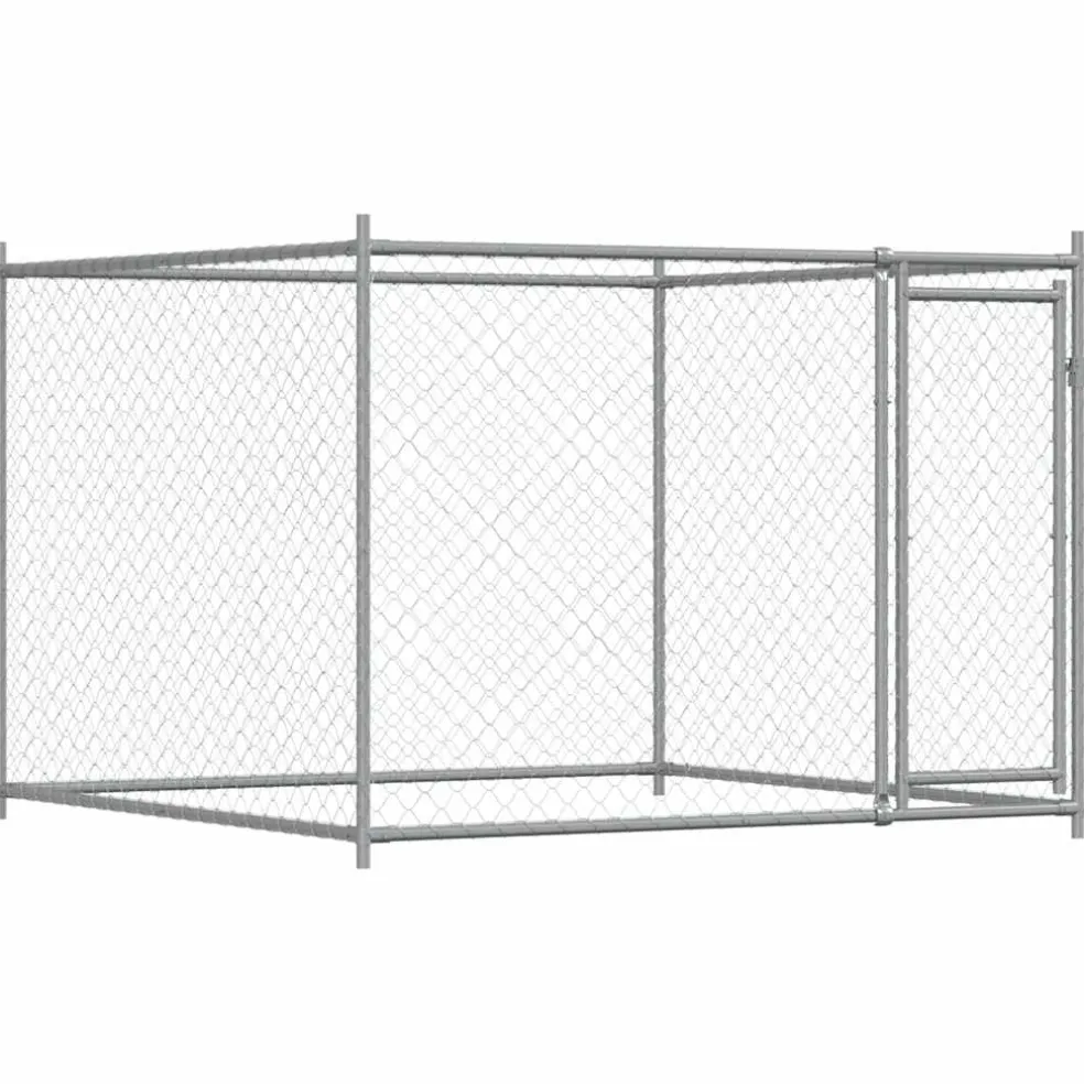 vidaXL Hondenhok met deur 2x2x1,5 m gegalvaniseerd staal grijs