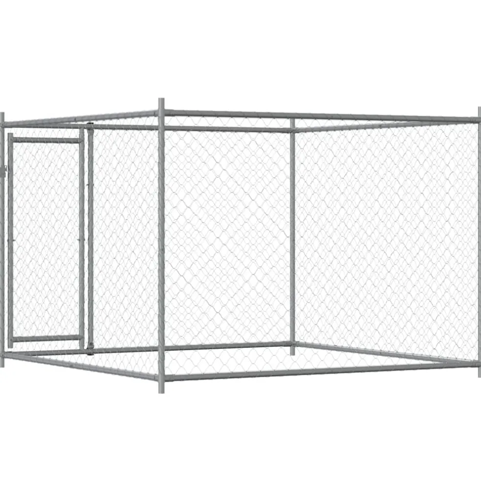 vidaXL Hondenhok met deur 2x2x1,5 m gegalvaniseerd staal grijs