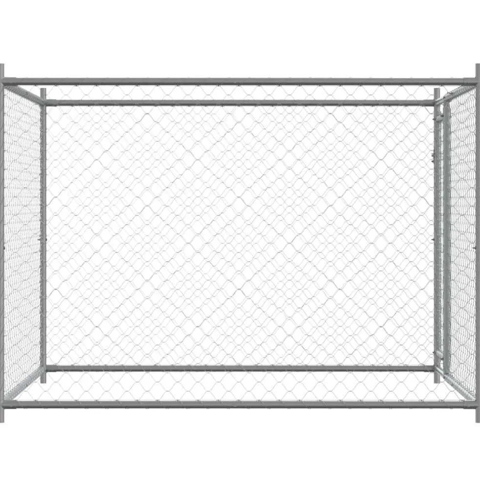 vidaXL Hondenhok met deur 2x2x1,5 m gegalvaniseerd staal grijs
