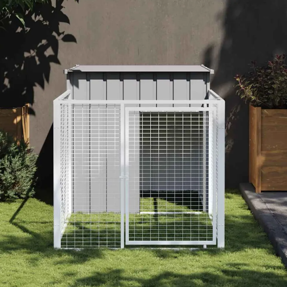 vidaXL Hondenhok met ren lichtgrijs 110x201x110 cm gegalvaniseerd staal
